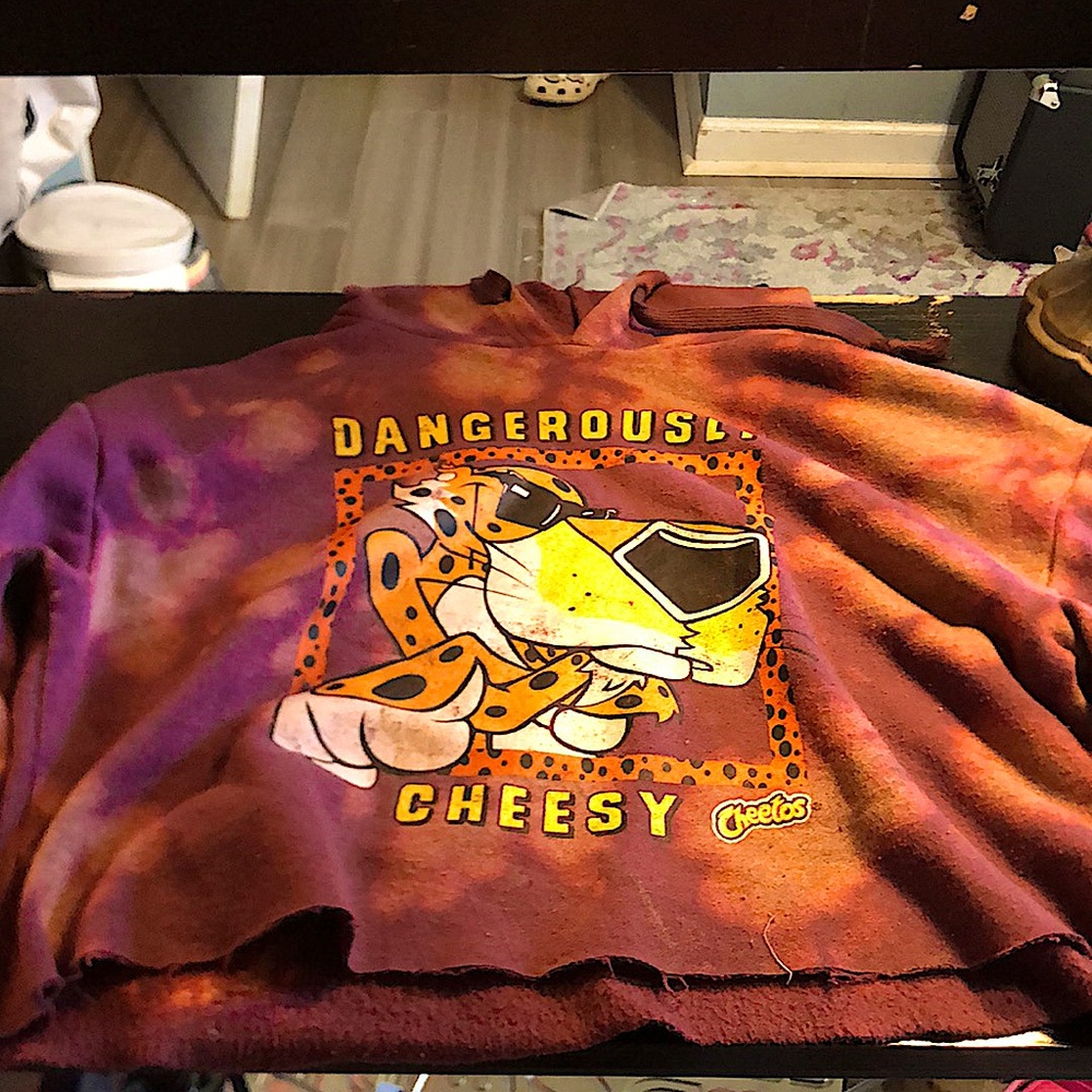 Dangerously Cheesy (Cheetos) Crop Top Sweater. XS Mad Engine.
